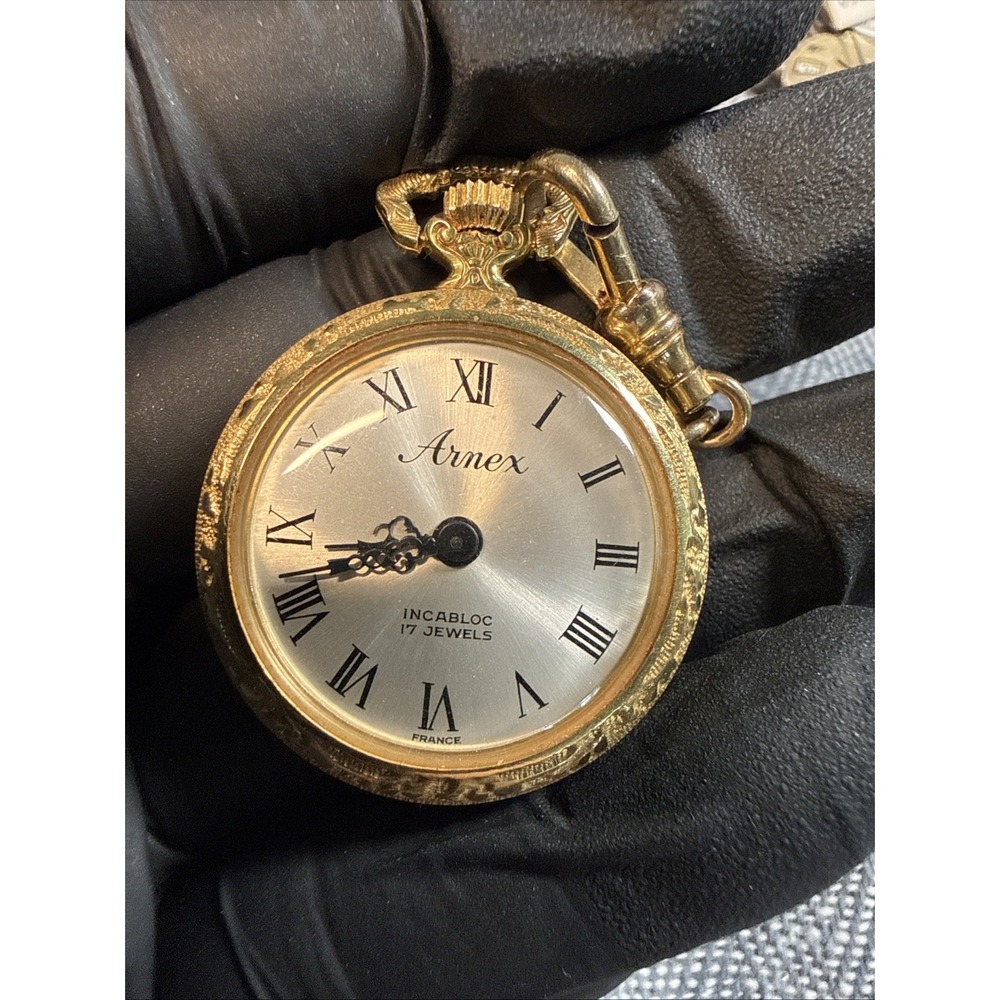 Vintage Arnex 17 Jewels Swiss Made Incabloc Mechanical Gold Tone Pocket Watch